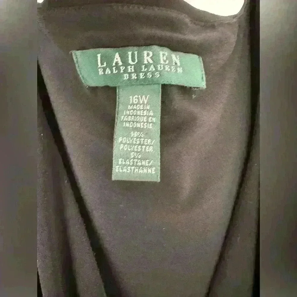 Lauren Ralph Lauren‎ Black Sleeveless Faux Wrap Dress With Ruching Size 16W